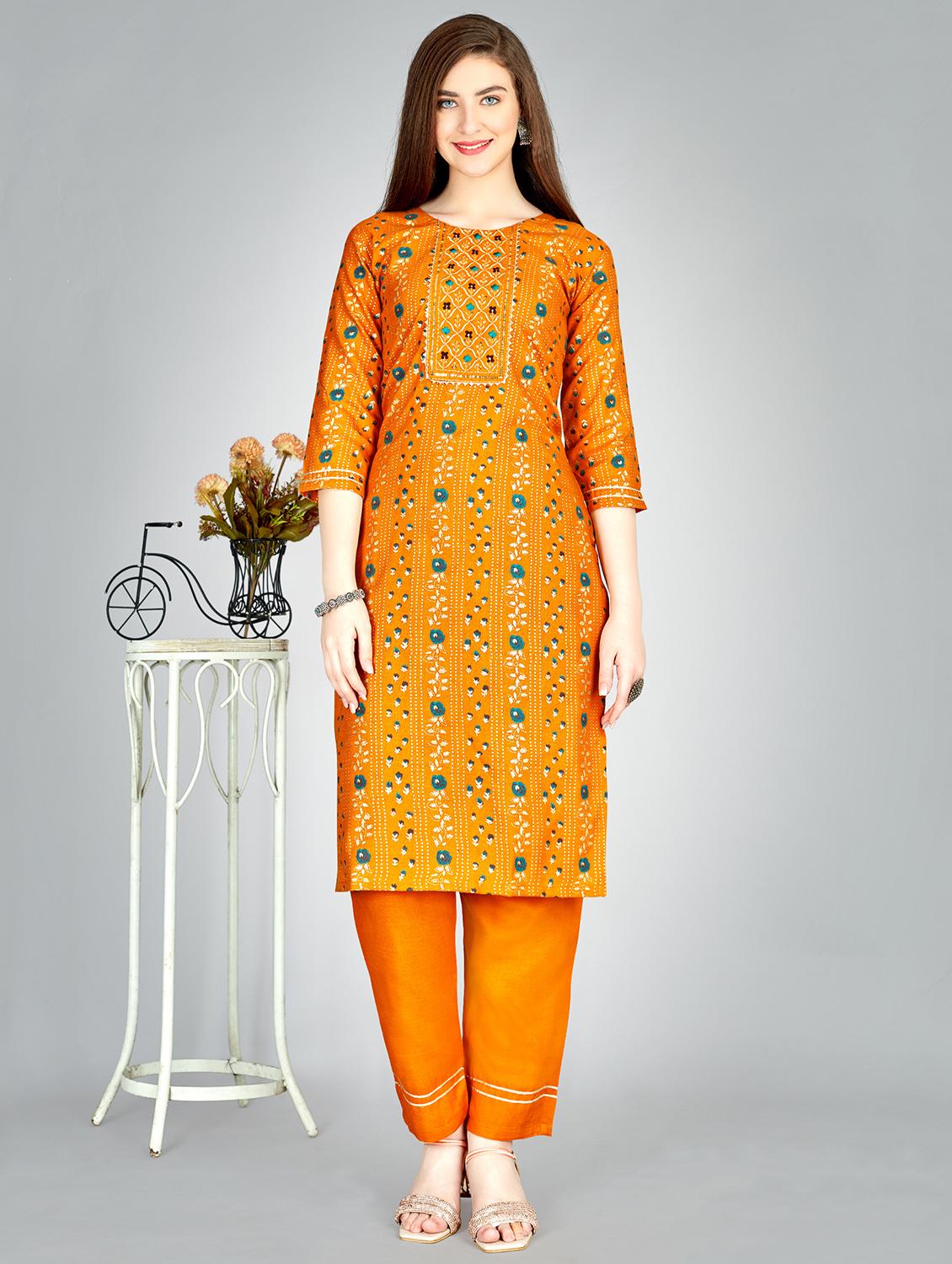 yellow cotton blend kurta pant set - 20511299 - Zoom Image - 0