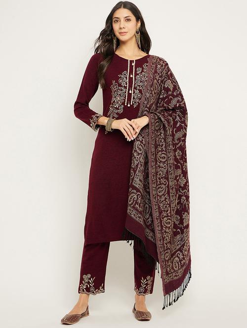 maroon self design winter wear set - 20511526 -  Standard Image - 0