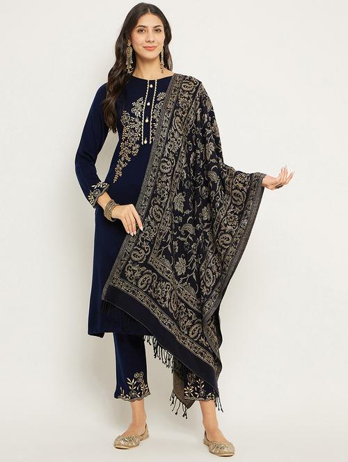 navy blue self design winter wear set - 20511527 -  Standard Image - 0