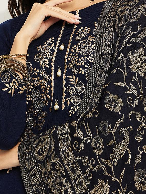navy blue self design winter wear set - 20511527 - Standard Image - 3