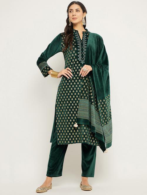 women printed long sleeve woollen suit set - 20511537 - Standard Image - 0