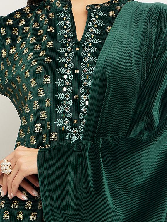 women printed long sleeve woollen suit set - 20511537 - Standard Image - 3