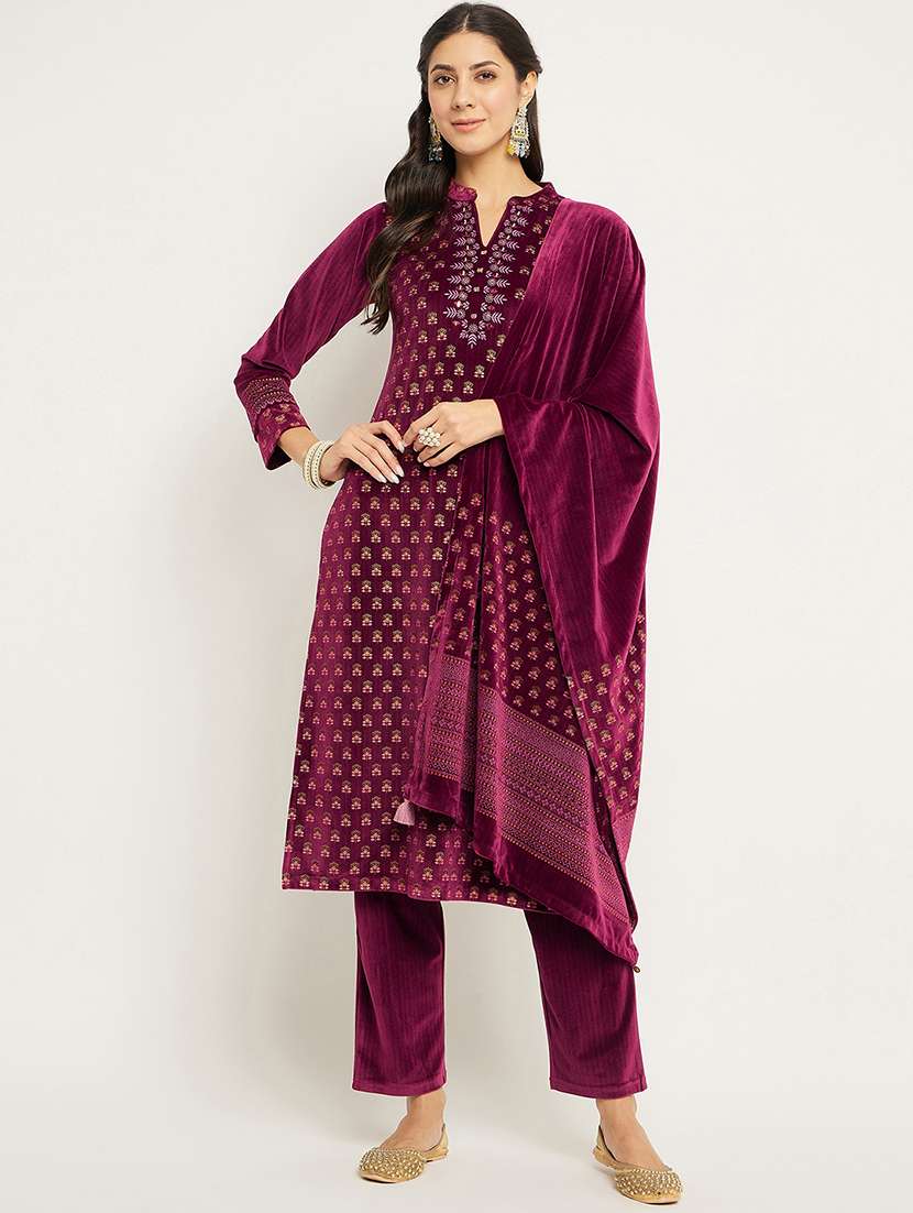 women printed long sleeve woollen suit set - 20511538 - Zoom Image - 0