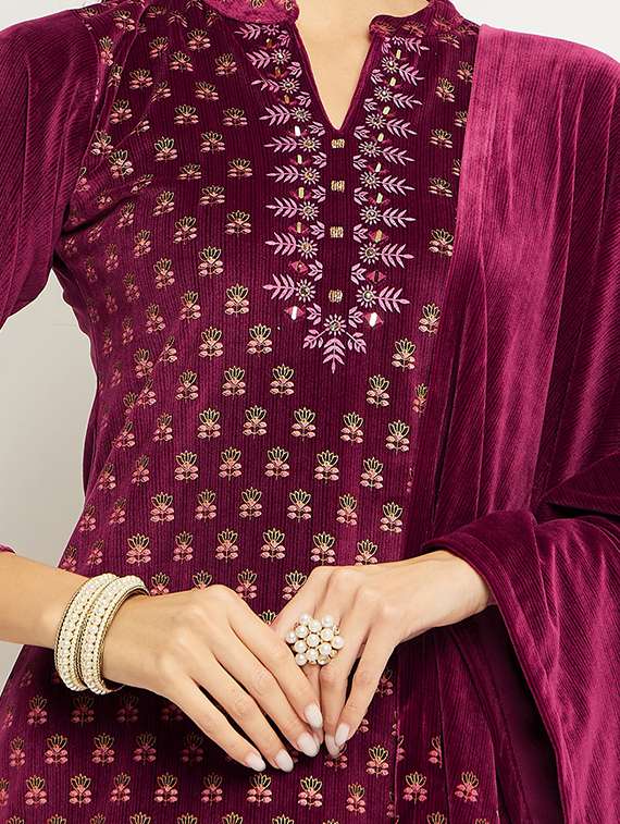women printed long sleeve woollen suit set - 20511538 - Standard Image - 3