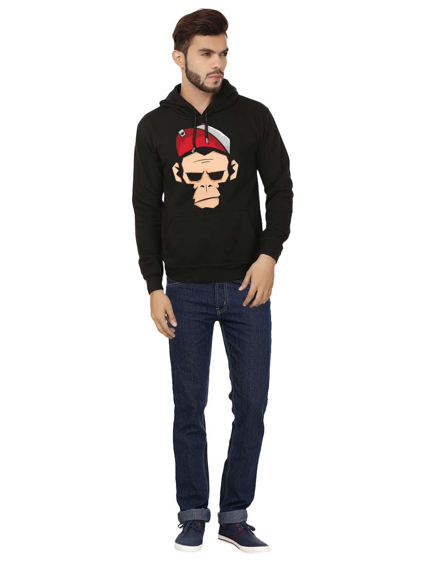 men graphic printed black fleece hooded sweatshirt - 20511558 - Standard Image - 3