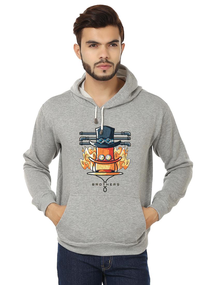 men grey fleece front print sweatshirt