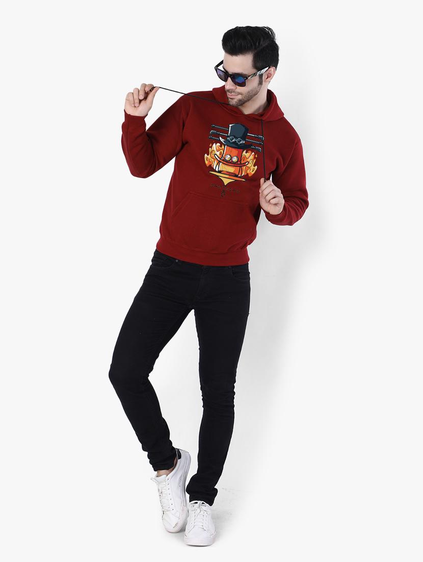 men maroon fleece front print sweatshirt - 20511561 - Standard Image - 3