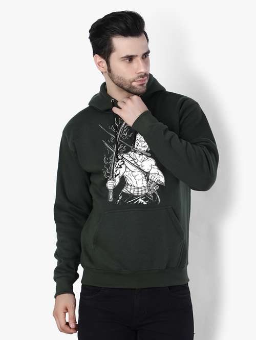 men green fleece front print sweatshirt - 20511565 - Standard Image - 0