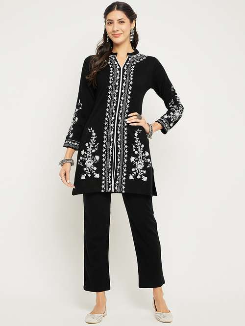 women black mandarin neck kurta pant set - 20511575 - Standard Image - 0