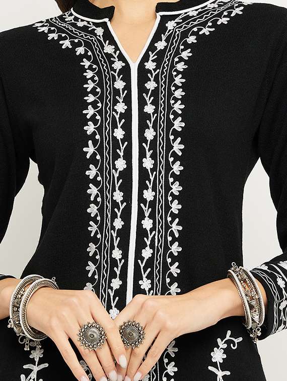 women black mandarin neck kurta pant set - 20511575 - Standard Image - 3