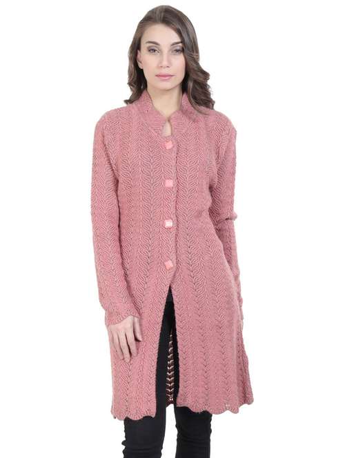 pink self design long sleeve cardigan - 20511727 - Standard Image - 0