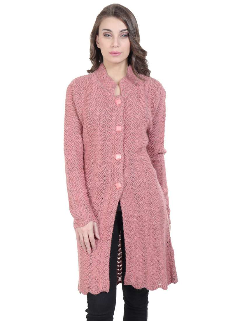 pink self design long sleeve cardigan - 20511727 - Zoom Image - 0