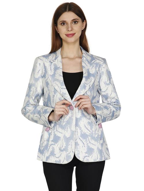 women purist blue printed long sleeve blazer - 20511779 -  Standard Image - 0