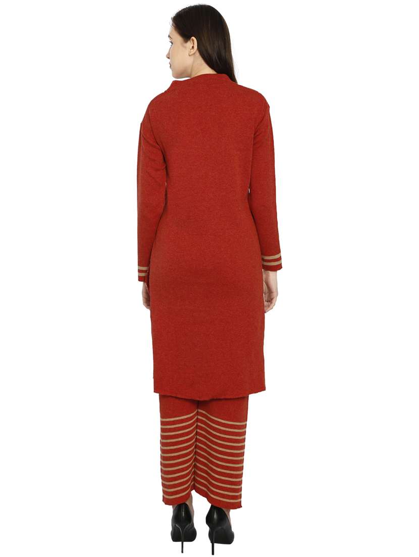 women red mandarin neck kurta pant set with shawl - 20511918 - Standard Image - 3