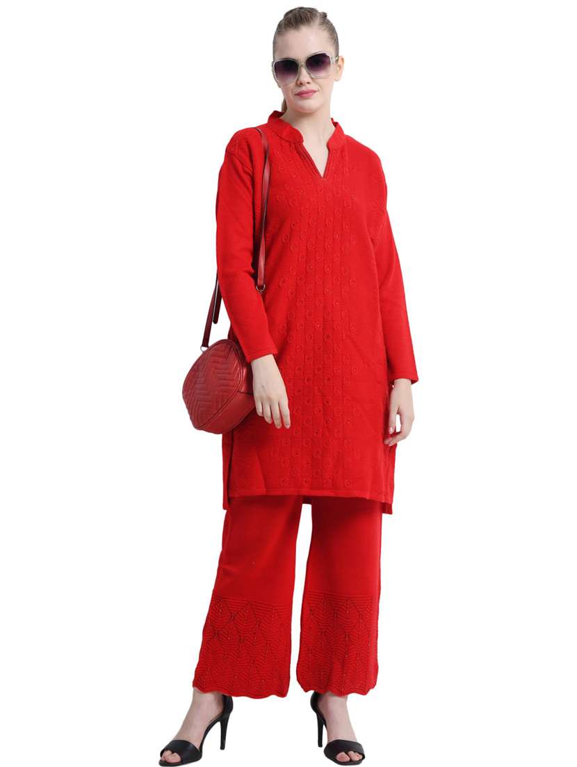 women red wool blend kurta pant set ethnic suit