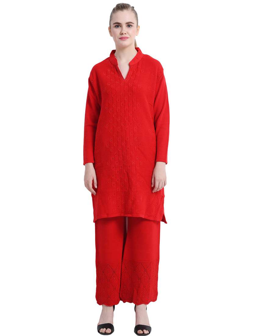 women red wool blend kurta pant set ethnic suit