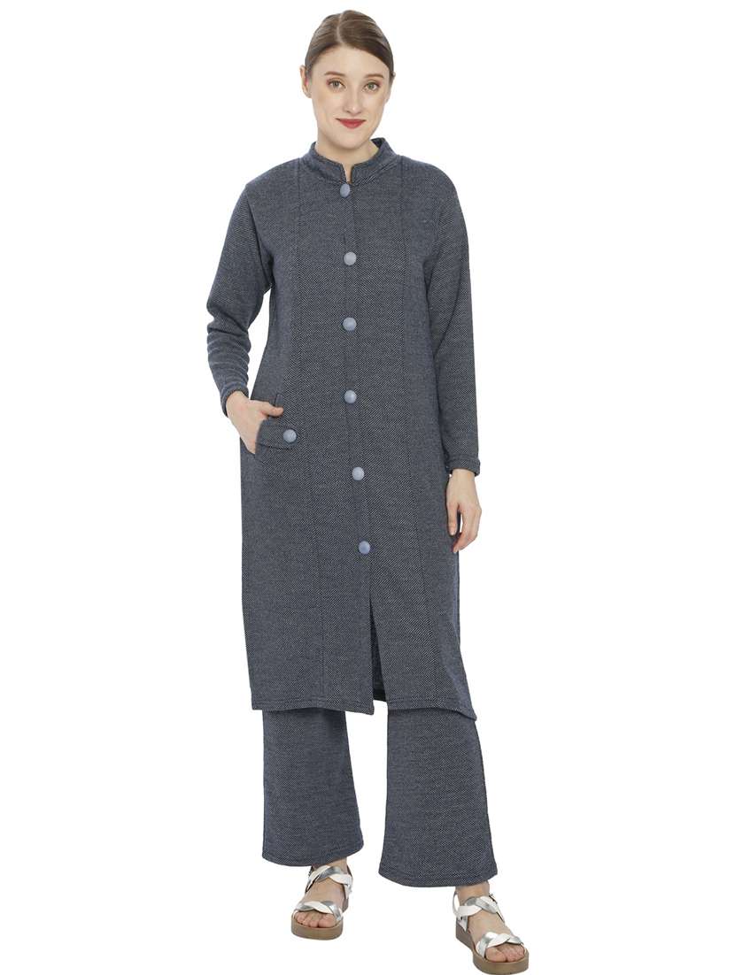women grey mandarin neck kurta pant set - 20511967 - Zoom Image - 0