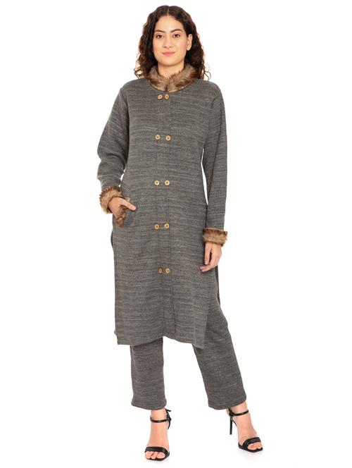 women grey mandarin neck kurta pant set - 20511972 - Standard Image - 0