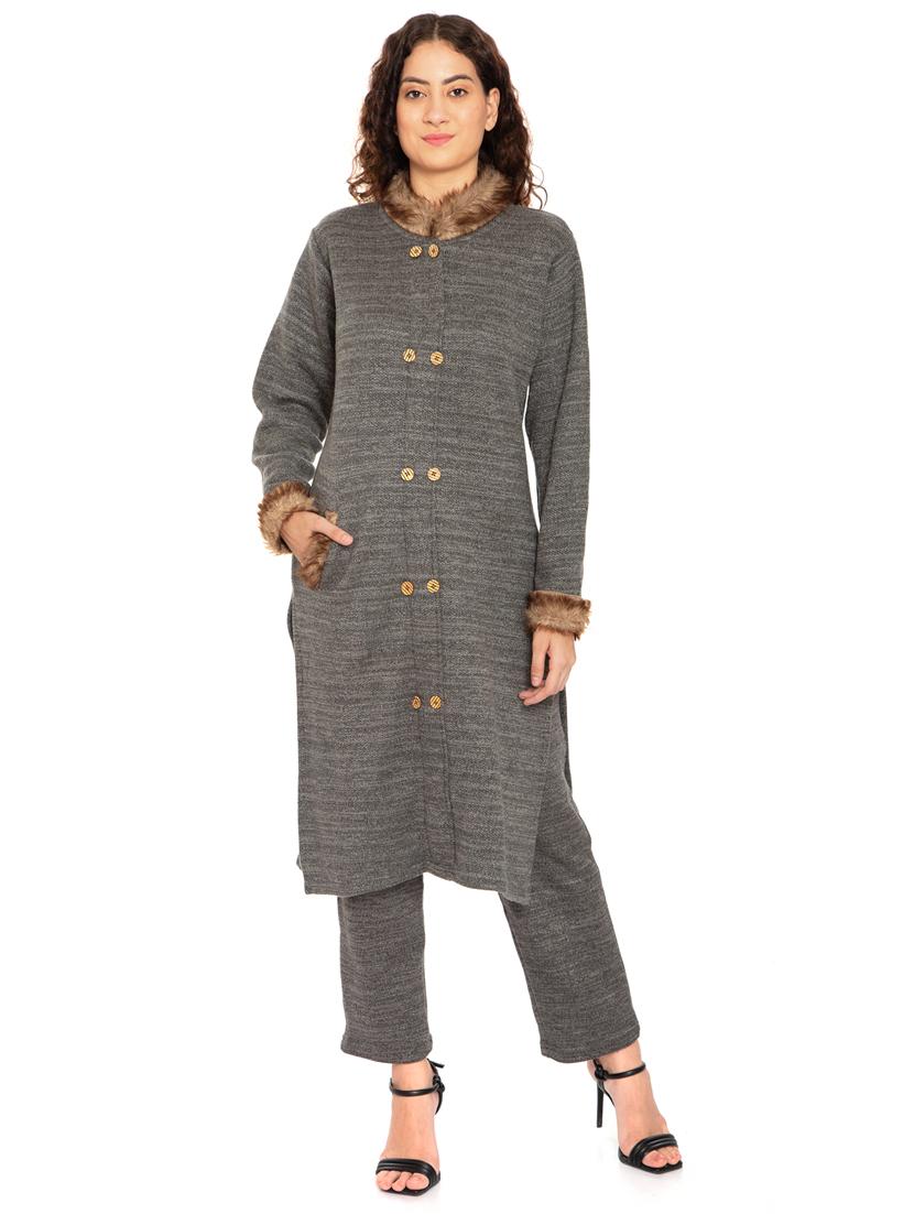 women grey mandarin neck kurta pant set