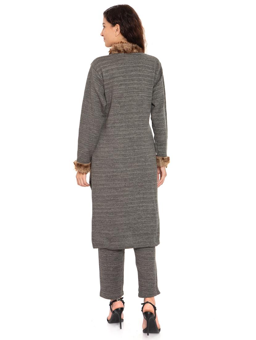 women grey mandarin neck kurta pant set - 20511972 - Standard Image - 3