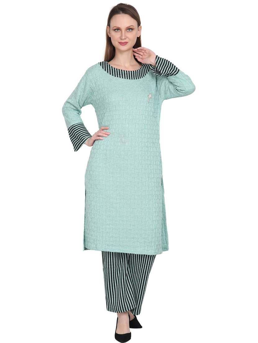 women light blue round neck kurta pant set - 20511975 - Zoom Image - 0
