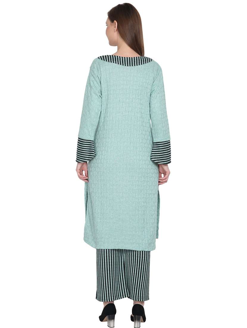 women light blue round neck kurta pant set - 20511975 - Standard Image - 3