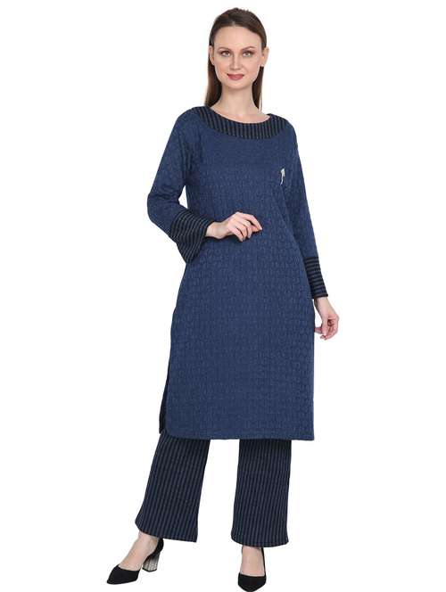 women navy blue round neck kurta pant set - 20511976 - Standard Image - 0