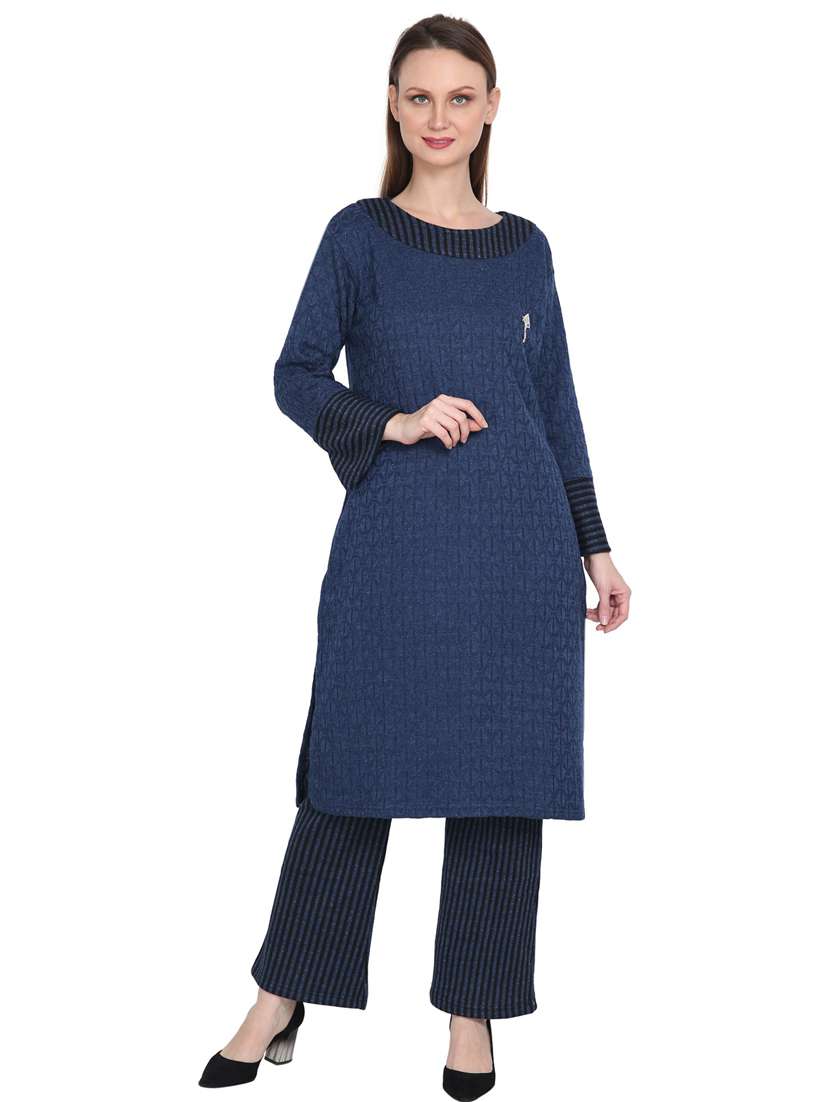 women navy blue round neck kurta pant set - 20511976 - Zoom Image - 0