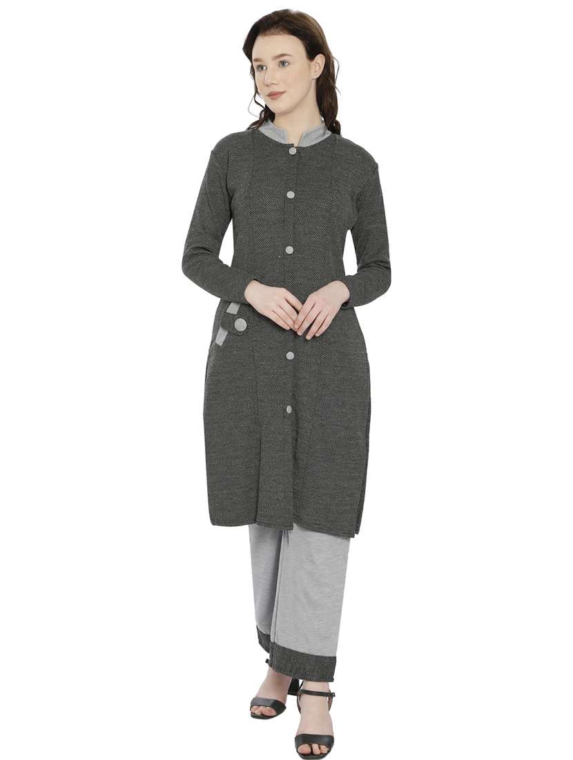 women grey wool blend kurta pant set ethnic suit