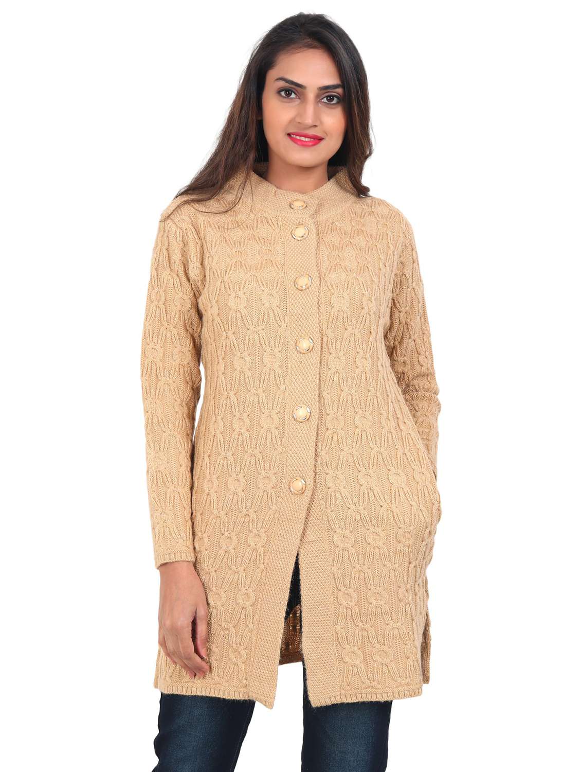 women self design woollen cardigan