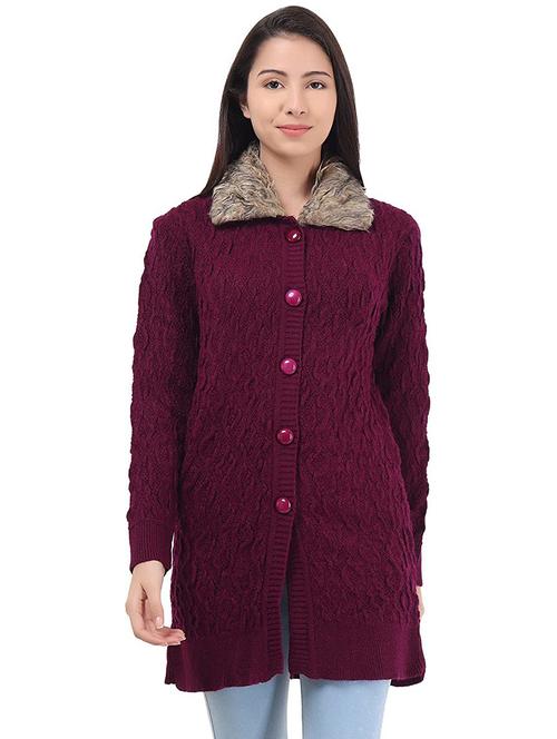women self design woollen cardigan - 20512293 - Standard Image - 0