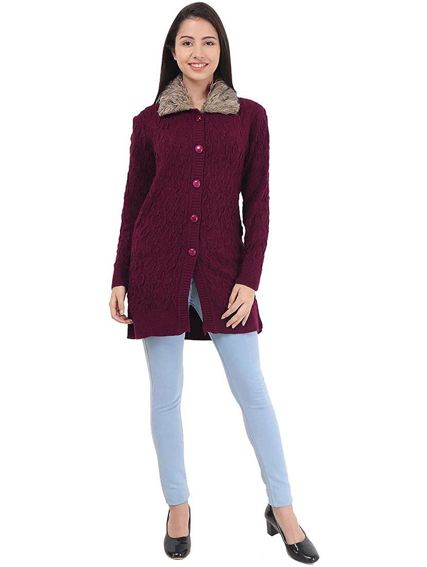women self design woollen cardigan - 20512295 - Standard Image - 3