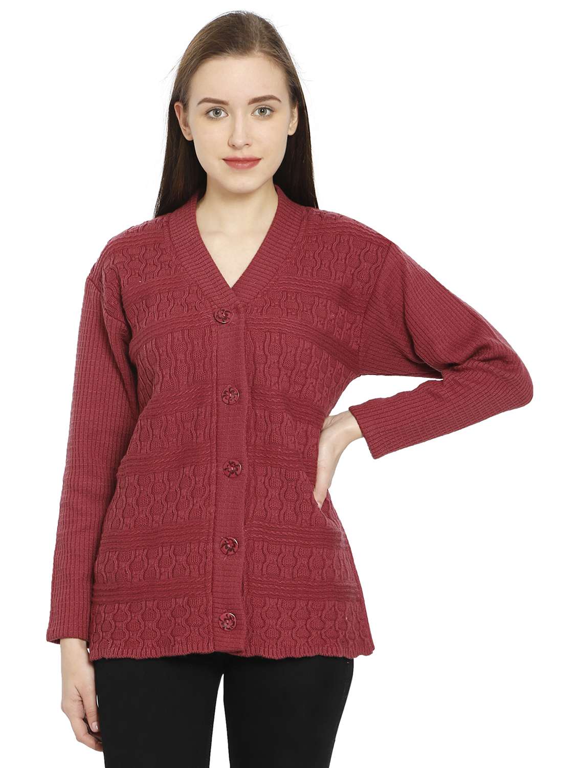 women self design woollen cardigan