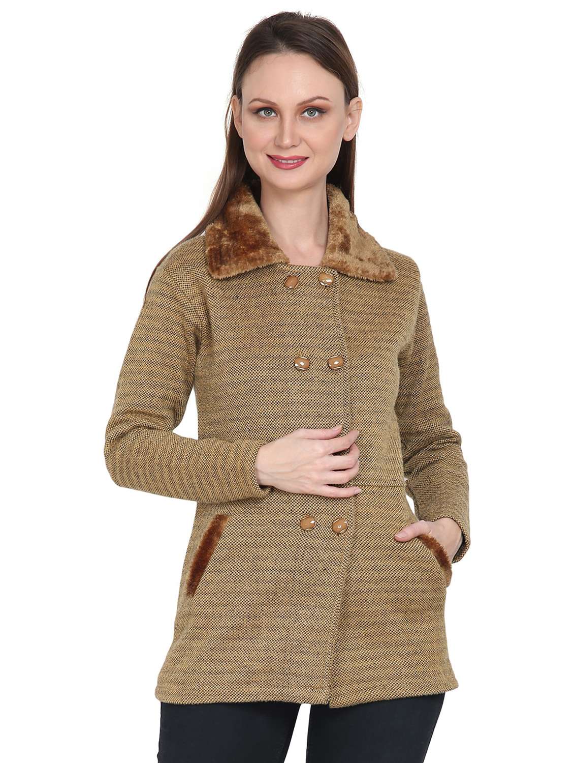 beige self designed woolen cardigan - 20512354 - Zoom Image - 0