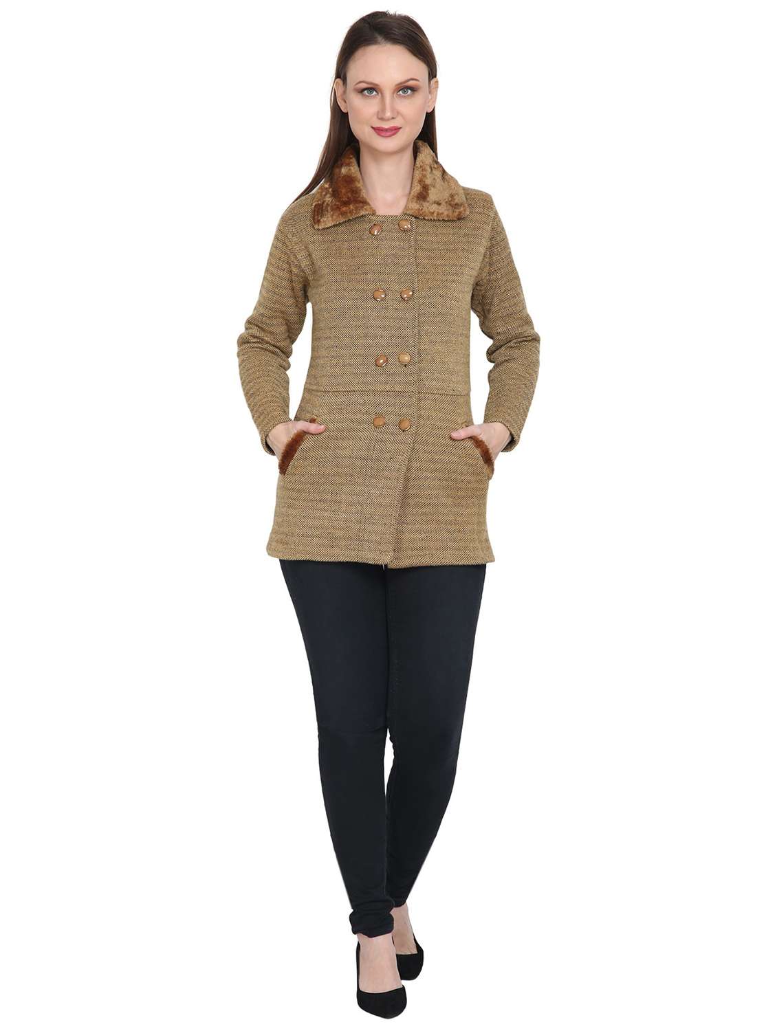 beige self designed woolen cardigan - 20512354 - Standard Image - 3