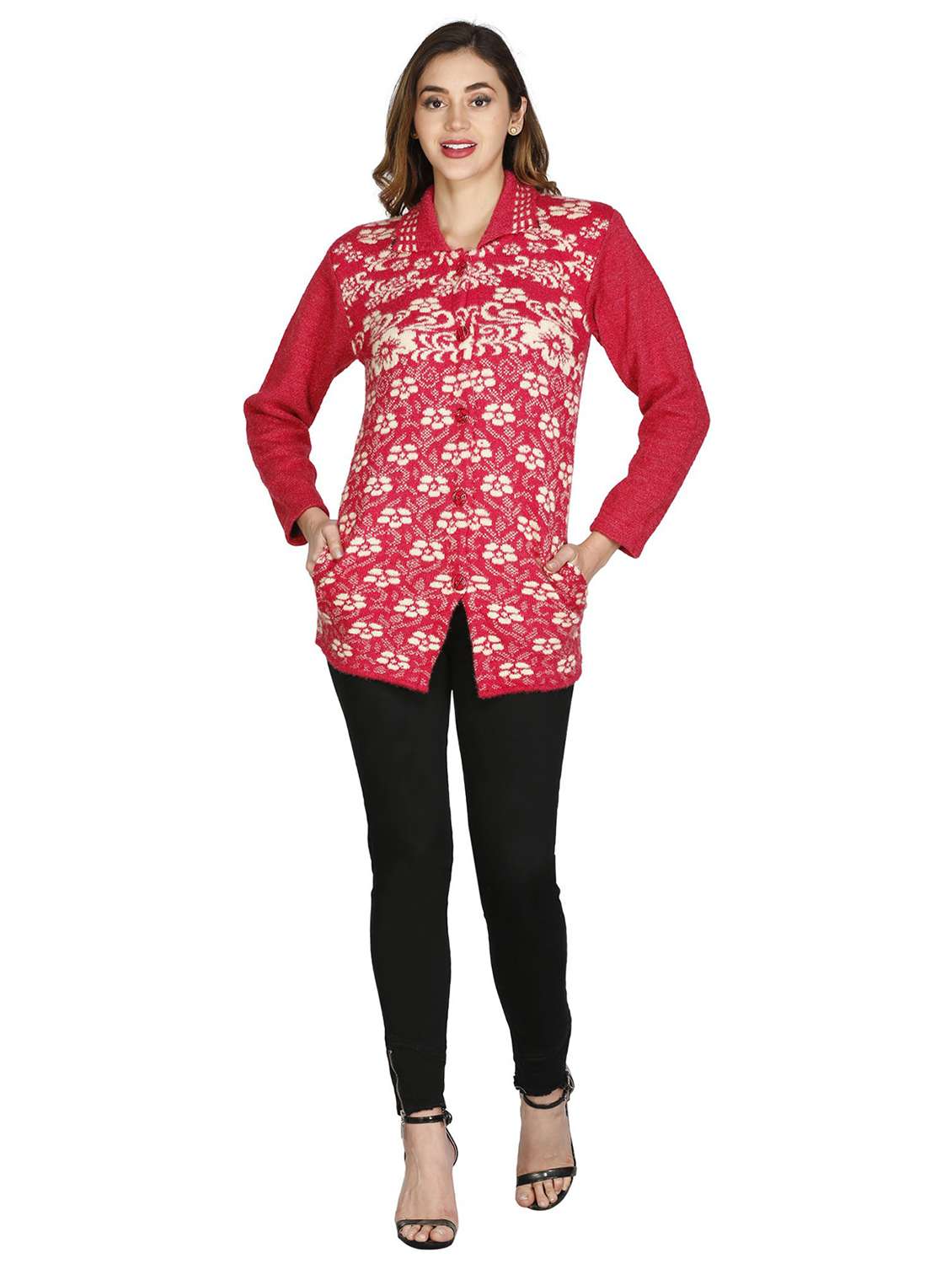 women woollen printed cardigan - 20512384 - Standard Image - 3