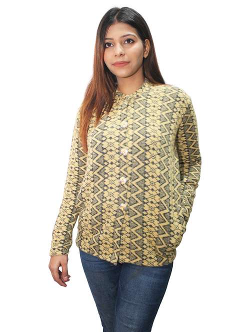 women woollen printed cardigan - 20512391 - Standard Image - 0