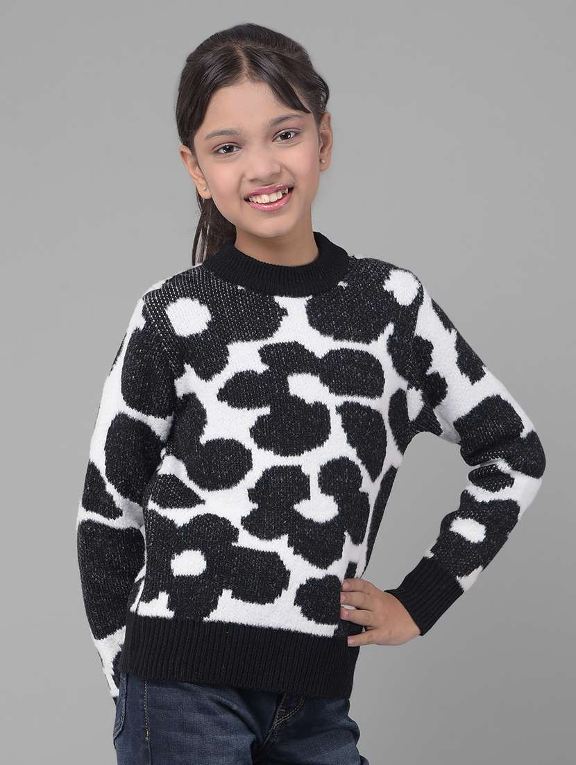 girls black & white regular sweater