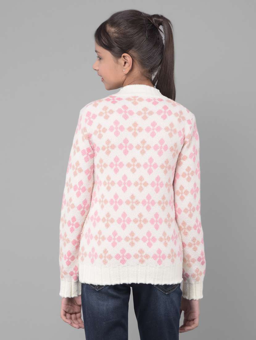 girls white self-designed regular sweater - 20512598 - Standard Image - 3