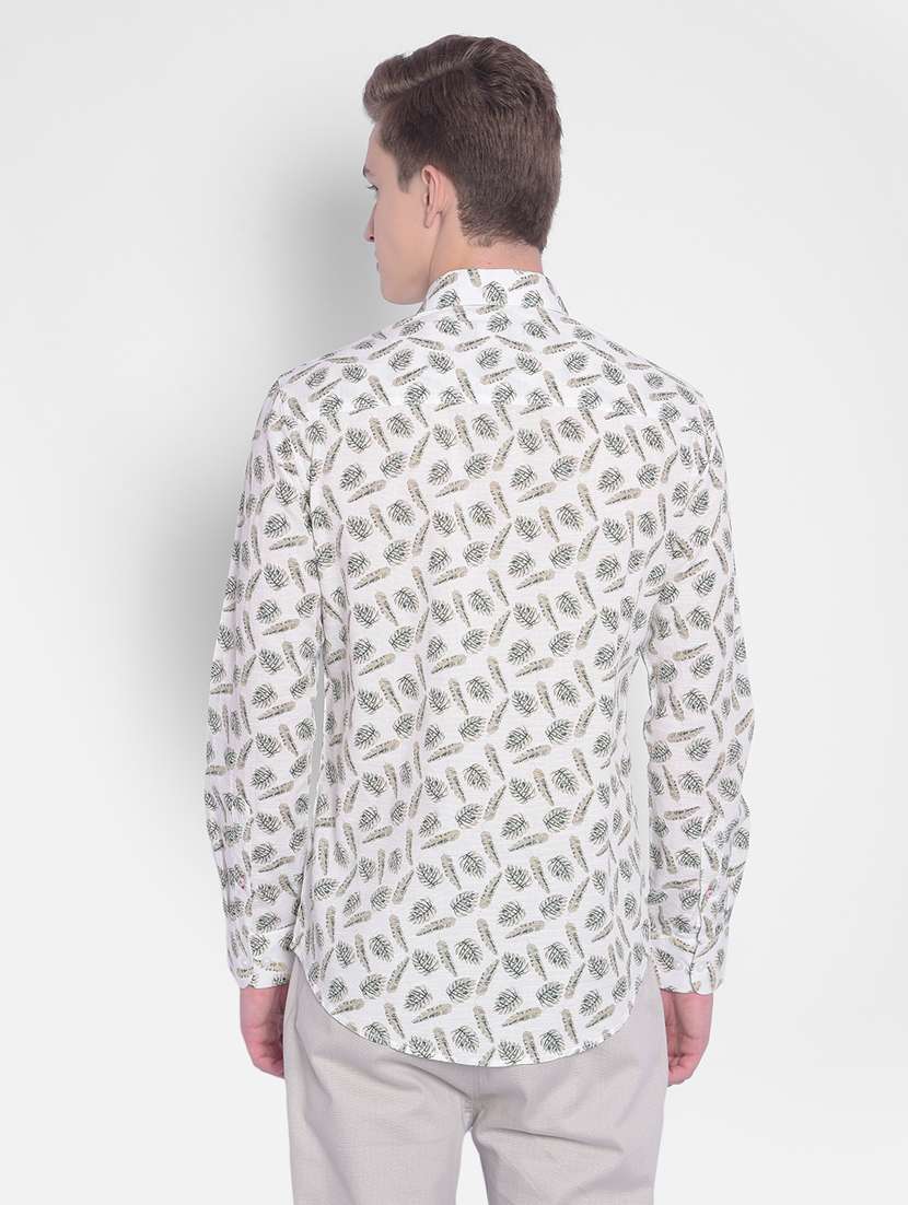 men leafy print off white cotton casual shirt - 20512612 -  Standard Image - 3