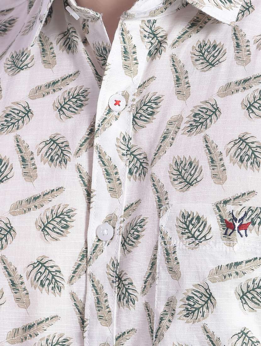 men leafy print off white cotton casual shirt - 20512612 -  Standard Image - 5