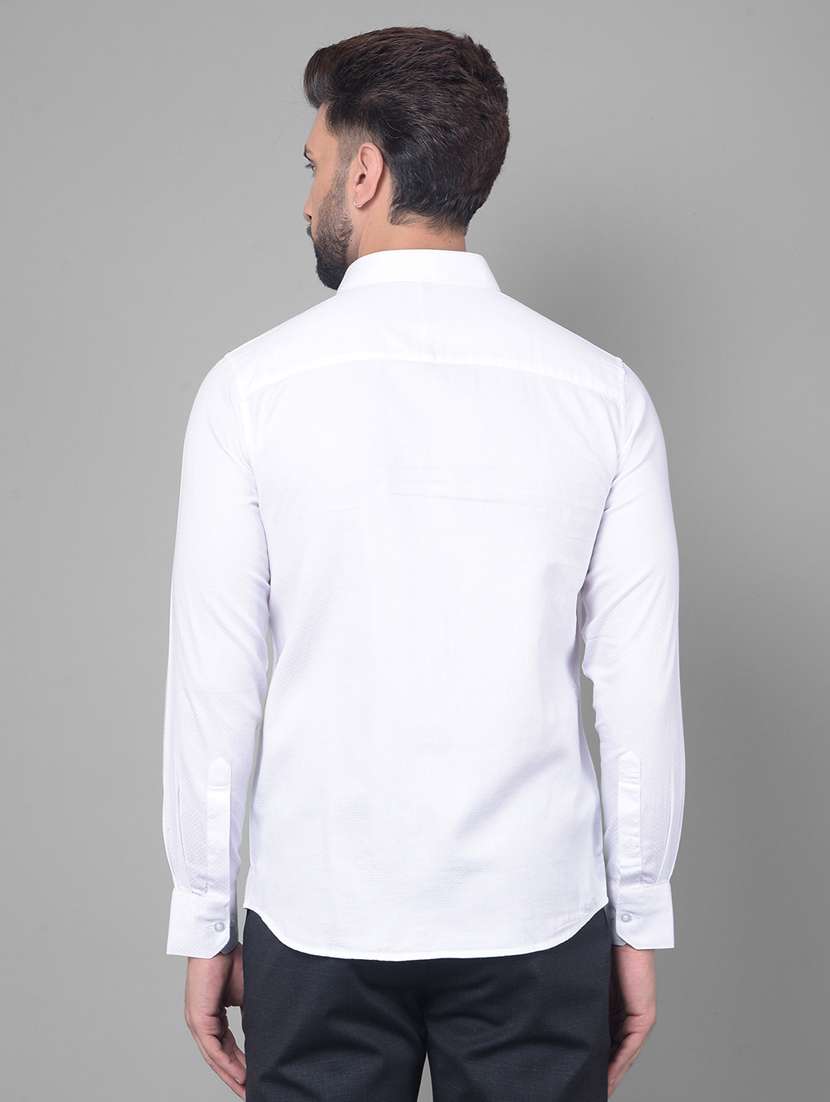 men solid white cotton slim fit casual shirt - 20512617 -  Standard Image - 3