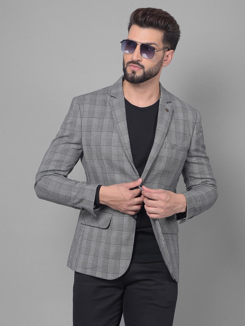 men checkered grey polyester single breasted casual blazer - 20512637 - Zoom Image - 0