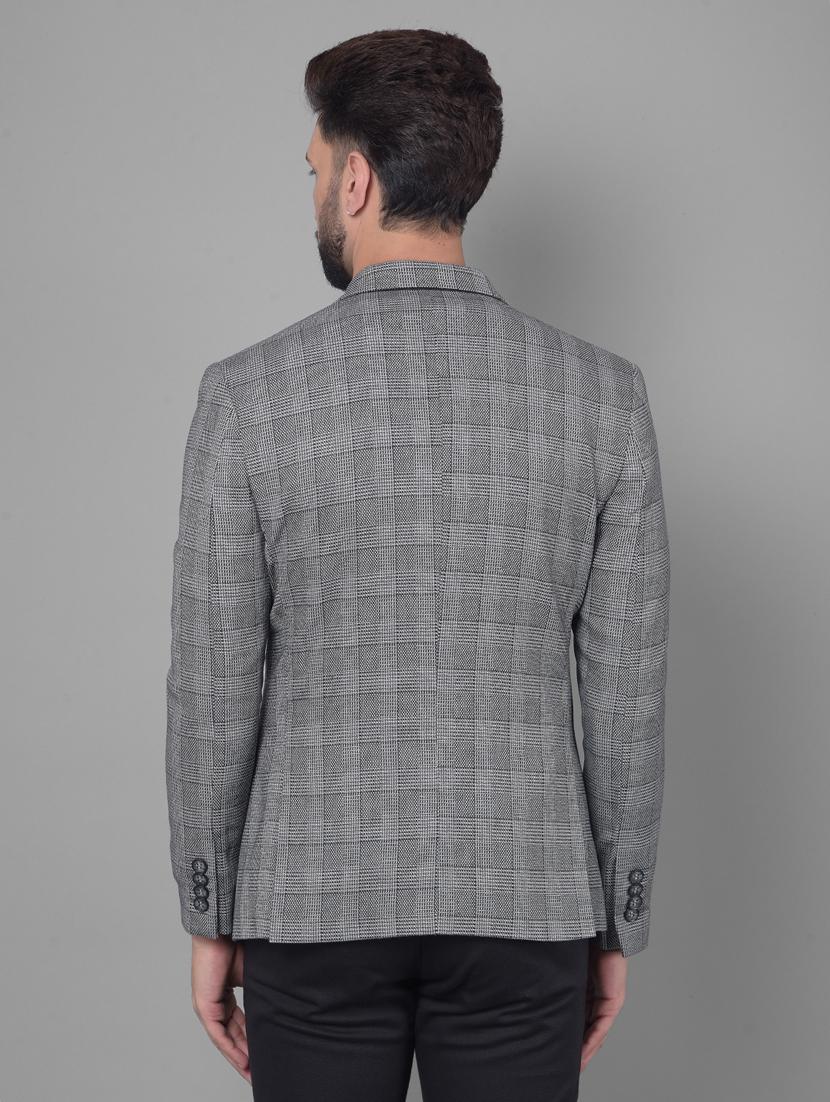 men checkered grey polyester single breasted casual blazer - 20512637 - Standard Image - 3