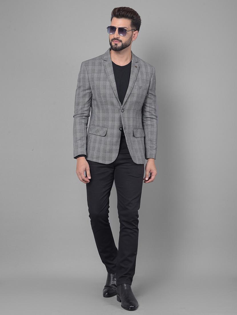 men checkered grey polyester single breasted casual blazer - 20512637 - Standard Image - 5