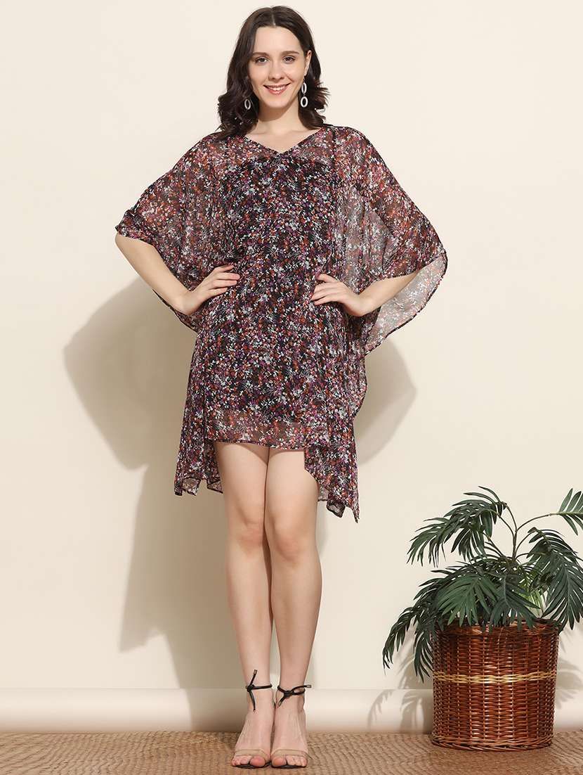 women v-neck floral printed kaftan dress - 20512657 - Zoom Image - 0