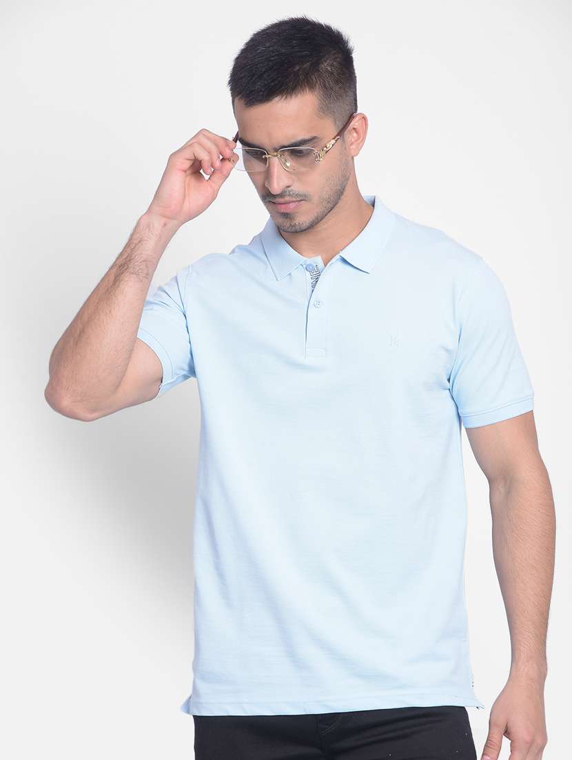 men solid light blue cotton polo t-shirt - 20512695 - Zoom Image - 0
