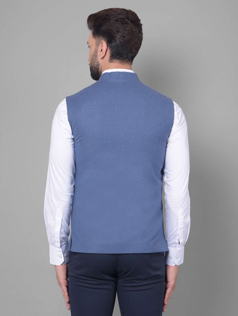 men solid blue classic waist coat - 20512702 -  Standard Image - 3