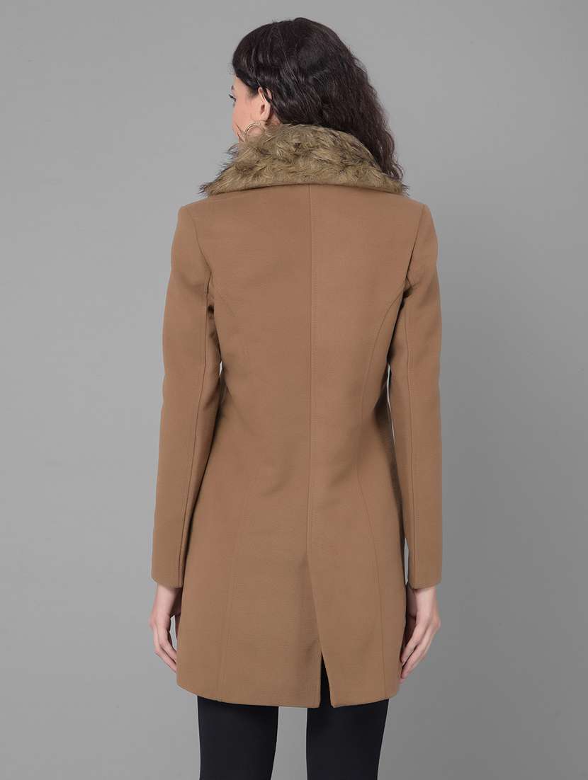 brown solids full sleeves trench coat - 20512706 -  Standard Image - 3
