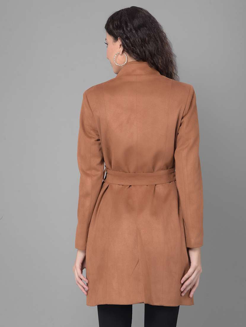 brown solids full sleeves trench coat - 20512707 -  Standard Image - 3